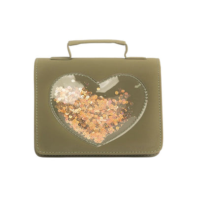 Zentil Olive Heart Sequin Handbag for Stylish Charm