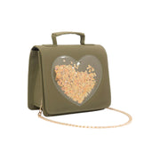 Zentil Olive Heart Sequin Handbag for Stylish Charm
