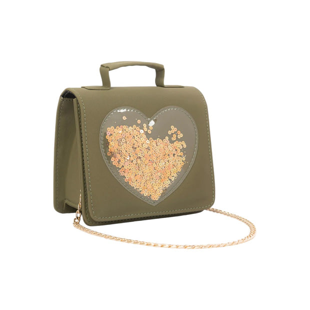 Zentil Olive Heart Sequin Handbag for Stylish Charm