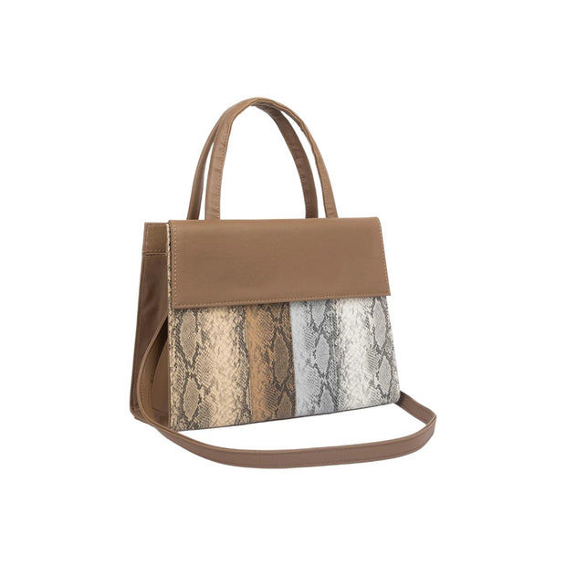 Zentil Elegant Multi-Tone Shoulder Bag with Snakeskin Texture Finish